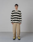 Striped LS Polo - Forest Green/OW