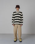 Striped LS Polo - Forest Green/OW