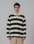 Striped LS Polo - Forest Green/OW